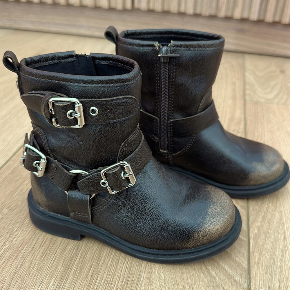 Zara Brown Distressed Moto Boots with Buckles Size 24 (Size 7.5)